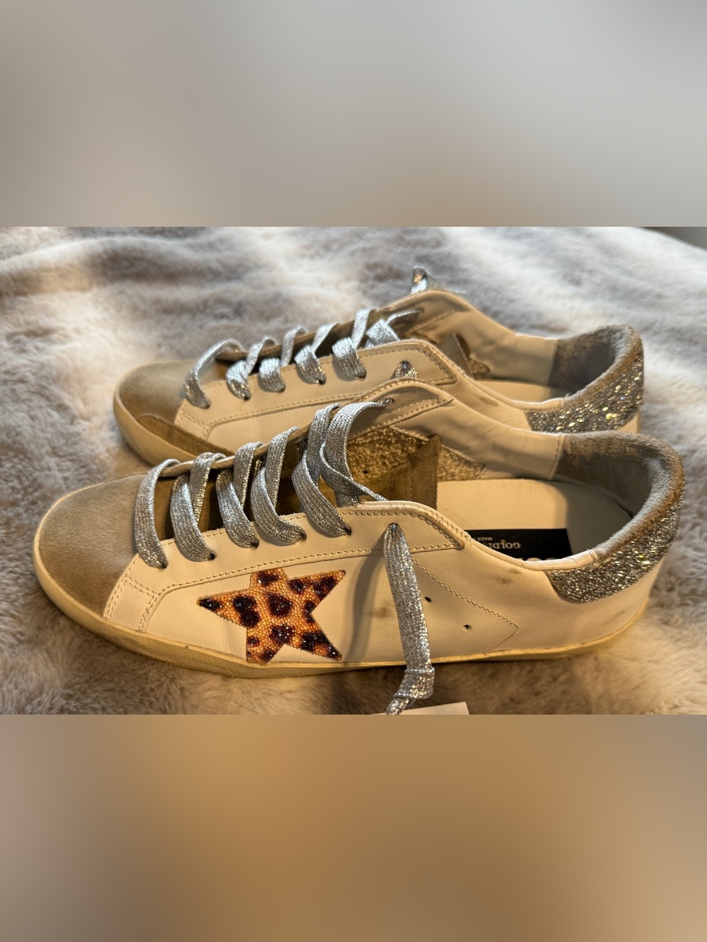 Golden Goose Women's SuperStars Leather Sneaker Swarovski Leopard Star/Heel 38 - Picture 10 of 13
